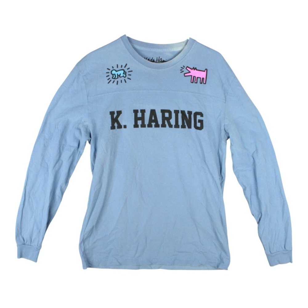 Keith Haring Ripple Long Sleeve Football T Shirt Size M Blue Crew Neck